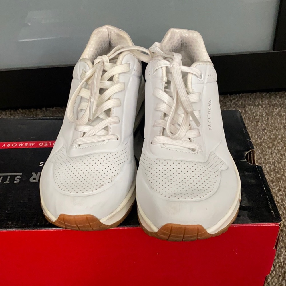White Sketchers Air Cooled Memory Foam Street Sneakers